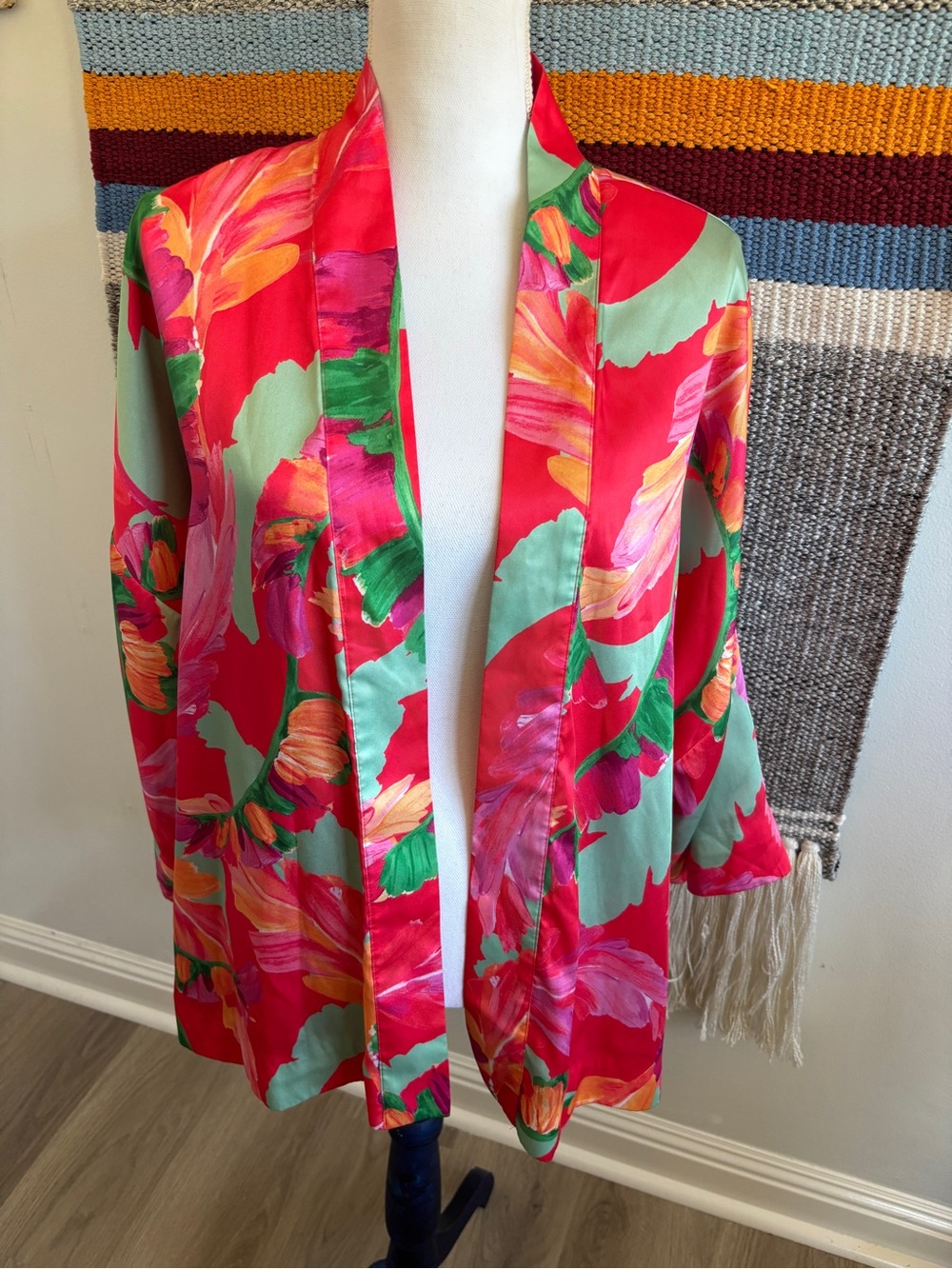 Chico's Hot Pink Floral Open-Front Jacket Kimono